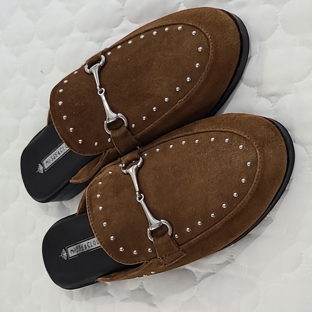 Musse & Cloud Brown Suede Leather Horsebit Mules Loafers Size 40 9